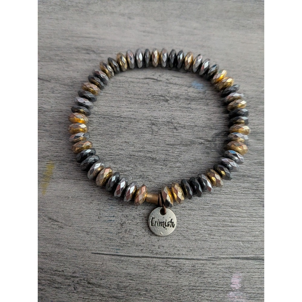 Erimish Mixed Metallic Faceted Bead Stretch Bracelet Silver Gold Gunmetal Charm